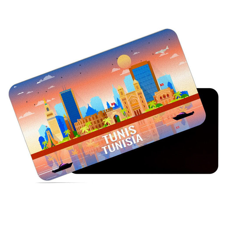 dhcrafts Rectangular Rubber Fridge Magnet / Magnetic Card Multicolor Tunisia Tunis Design Pack of 1 (8.6cm x 5.4cm)